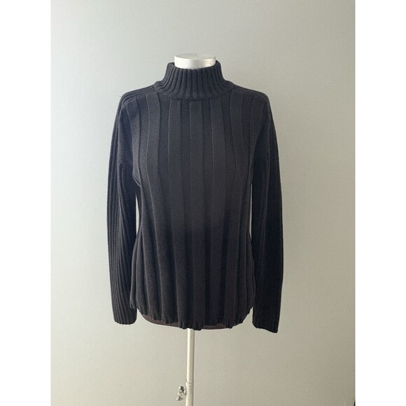 Vintage Illig Sweater Womens Large Black Turtle Neck Wide Cable Knit Thick - Picture 1 of 16